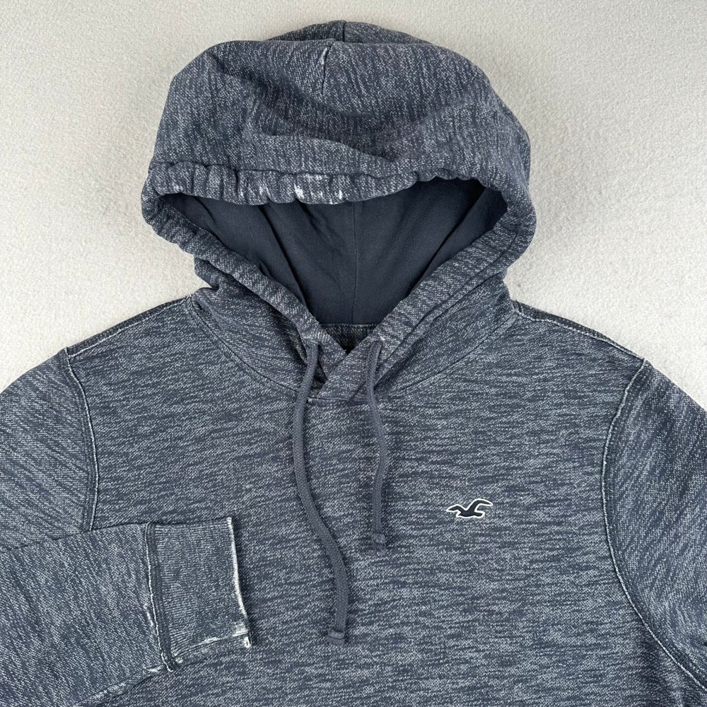 Hollister Hoodie Mens Large Navy Blue Marled Pullover Logo Kangaroo Pocket